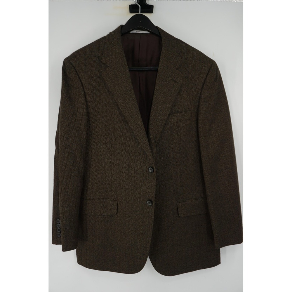 Hickey Freeman Blazer Brown Herringbone Wool Tweed Sport Coat Men's 42S USA